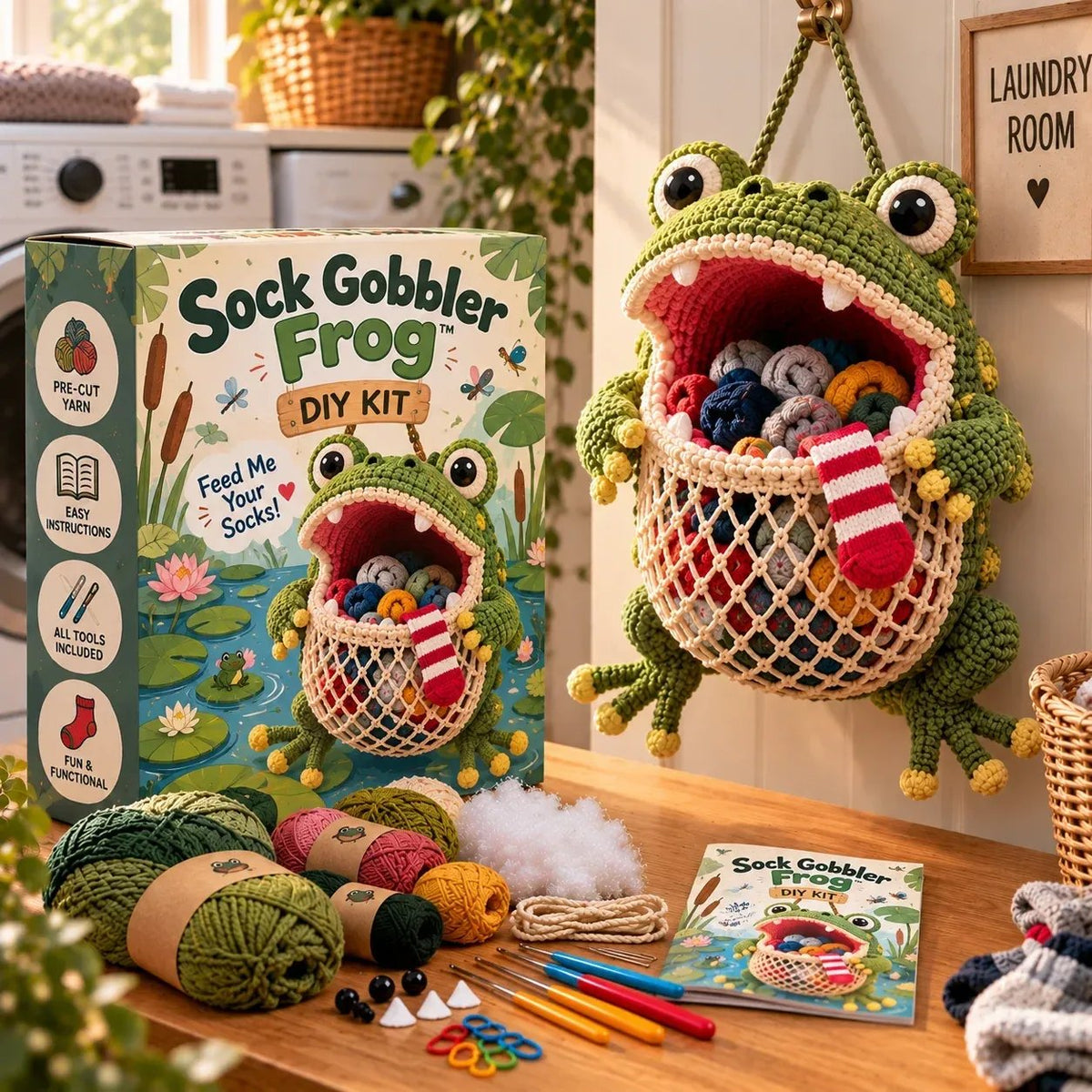 DIY Crochet Animal Sock Holder Kit | Funny Hanging Laundry Organizer & Creative Handmade Gift 🦈🐊