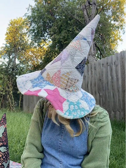 ✨Last day Promotion 🔥-🧙‍♀️ Quilted Witch Hat – Handcrafted Folk Art Style for Unique Halloween Charm 🎃