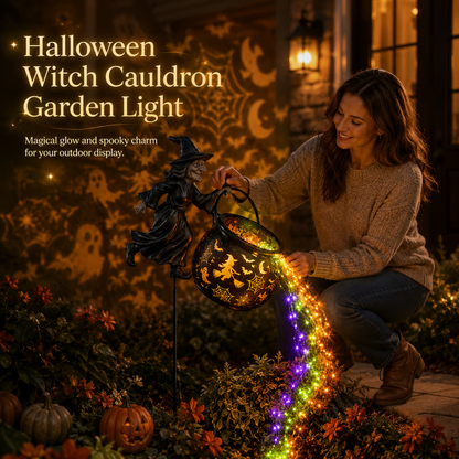 🧙‍♀️ Halloween Witch Cauldron Garden Light | Spooky Outdoor Decor for Yard & Pathway 🎃