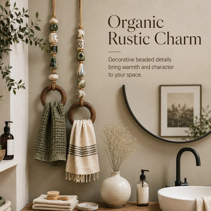 🏠Last day Promotion 🔥-🧺Beaded Towel Hanger with Wooden Ring for Stylish & Easy Bathroom Decor ✨