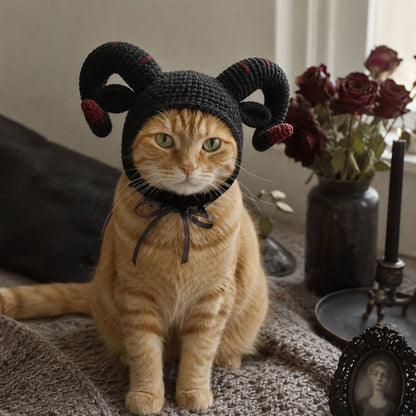 🥳HOT SALE💞50% OFF-🐱 Handmade Gothic Crochet Cat Hat for Cute, Unique & Spooky Style 🖤