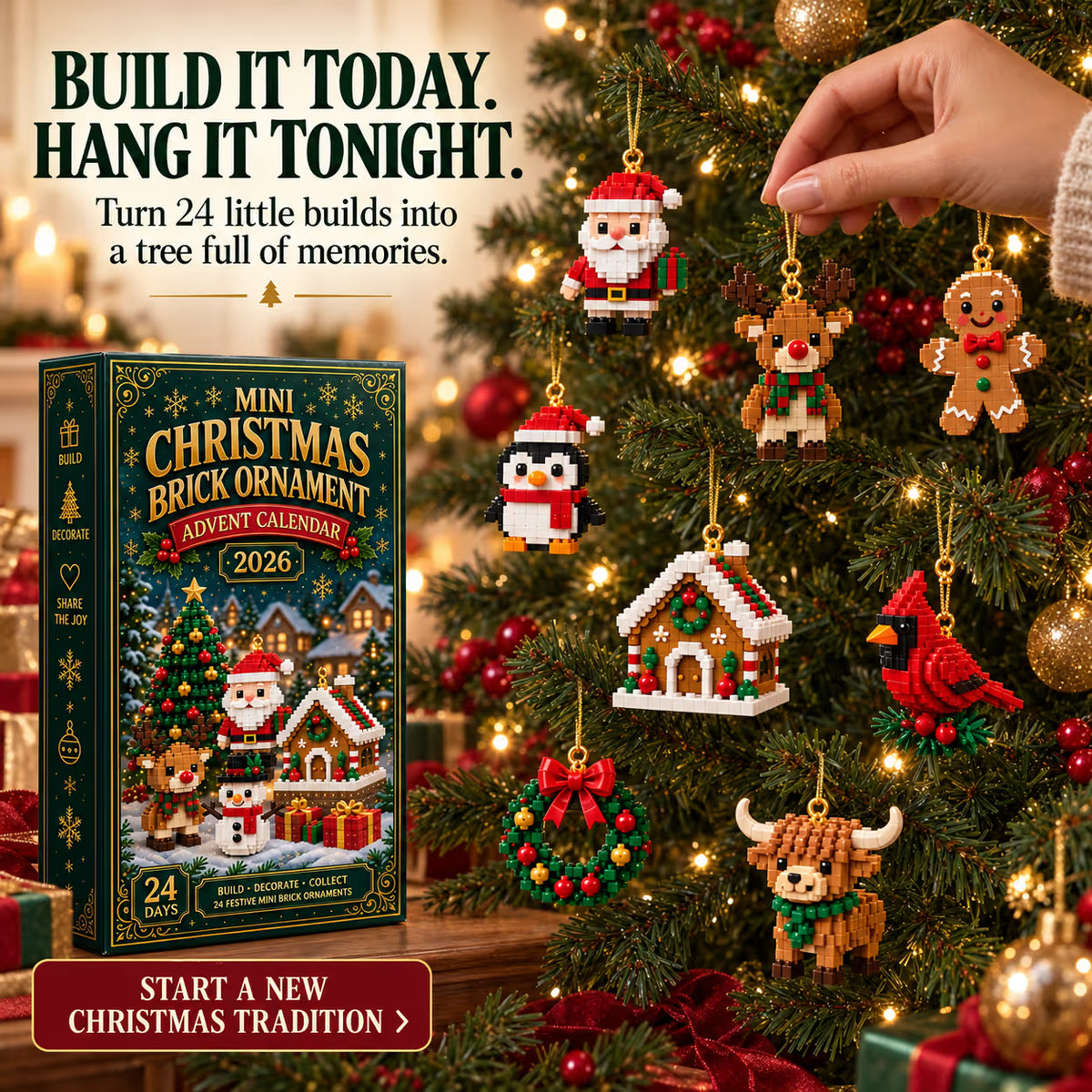 ⏳ Last Day 50% OFF🎁 – 🎄24-Day Christmas Brick Ornament Advent Calendar 🧱