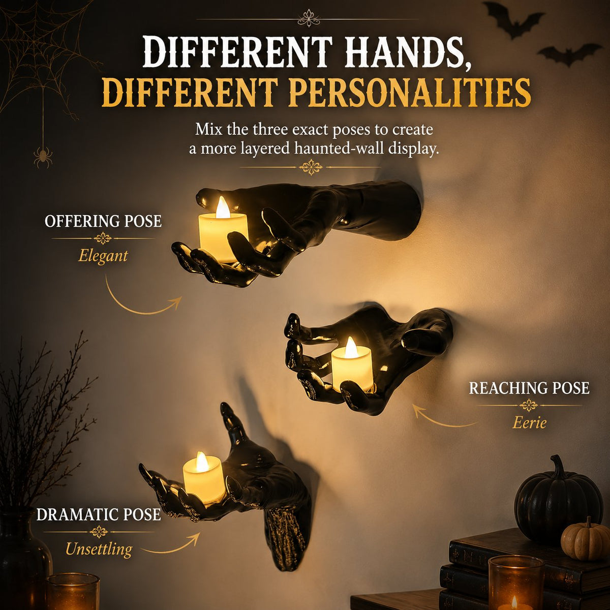 🔥 Last Day 50% OFF✨-🖤 3D Haunted Hand Candle Holders – 3PCS Spooky Halloween Decor 🕯️
