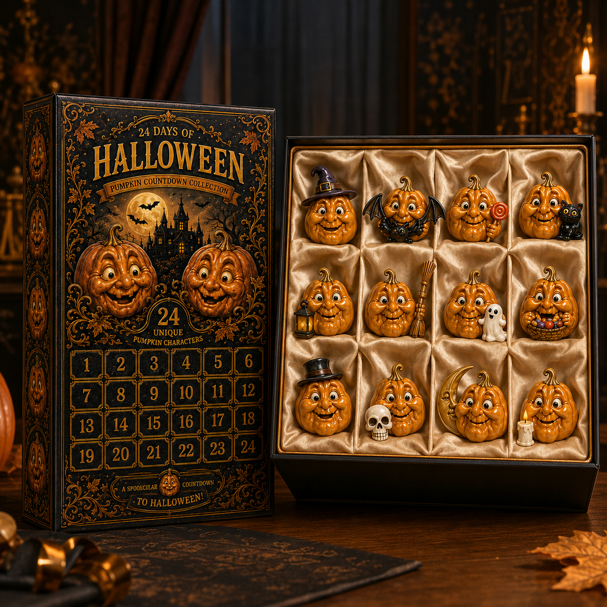 🎁 Last Day 50% OFF✨-🎃24-Day Christmas Countdown Advent Calendar with Halloween Pumpkin Ornaments🎄