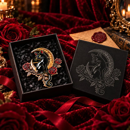 🐈‍⬛ Last Day 50% OFF✨-🌙 Gothic Black Cat Crescent Moon Rose Brooch 🖤