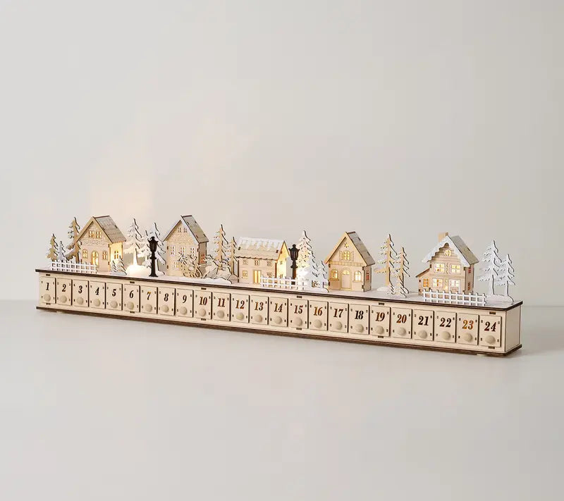 🔔 Last Day 50% OFF✨-🎄Wooden Village Advent Calendar with LED Glow for Cozy Christmas Countdown Fun 🏠