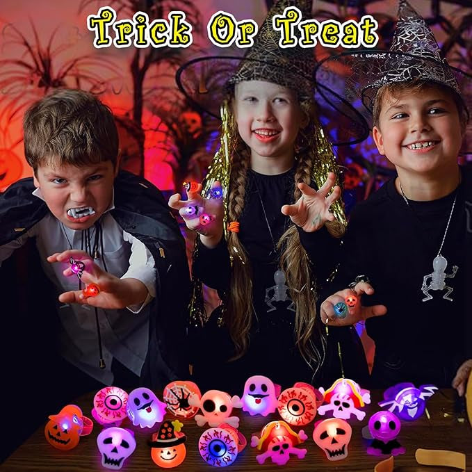 ⏰Last day Promotion 🔥-✨ LED Light Halloween Glowing Ring💍 | Flashing Light-Up Party Favor for Halloween Night 👻