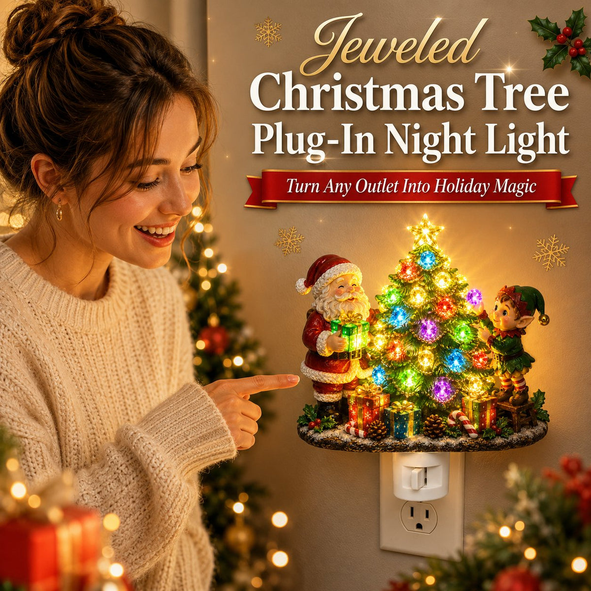 ⏰Last day Promotion 🔥-🎄 Jeweled Christmas Tree Night Light Adds Cozy Holiday Sparkle ✨