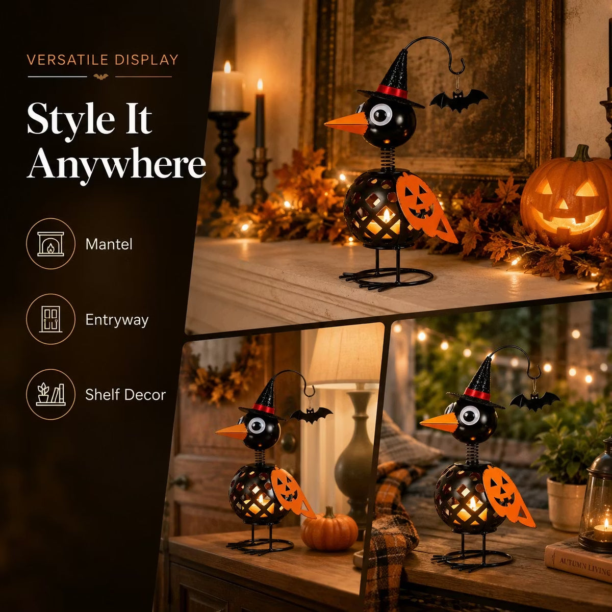 🔥Last Day 50% OFF🔥-🐦Wrought Iron Crow and Pumpkin Ornament🎃