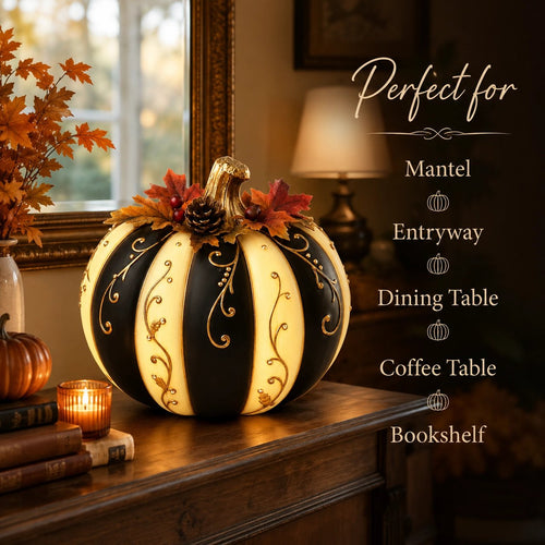 🔥 Last Day 50% OFF✨-Lighted Black & Ivory Pumpkin Decor with Remote