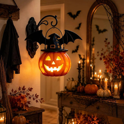 🎃Last Day 50% OFF✨-🦇Bat Hat Pumpkin Wall Lamp for Spooky, Cozy & Festive Home Decor 👻
