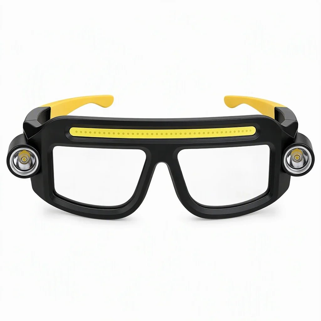 Hands Free Dual Beam LED Flashlight Glasses, Type-C Rechargeable COB Work Light Glasses for Mechanics, Camping & Repair