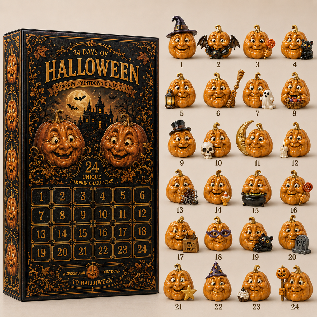 🎁 Last Day 50% OFF✨-🎃24-Day Christmas Countdown Advent Calendar with Halloween Pumpkin Ornaments🎄
