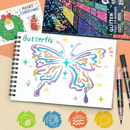 ⏰Last day Promotion 🔥-🎨 24/48/72/96 Color Glitter Markers for Endless Creative Fun ✨