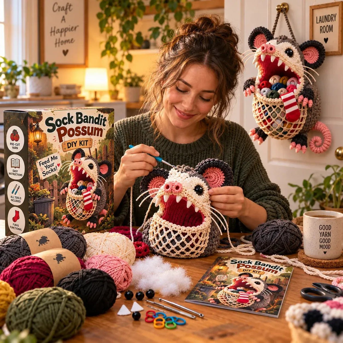 DIY Crochet Animal Sock Holder Kit | Funny Hanging Laundry Organizer & Creative Handmade Gift 🦈🐊
