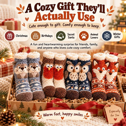 🐾 Holiday Celebration 50% OFF ✨-🦊 Cute 3D Animal Fuzzy Slipper Socks for Warmth ❄️