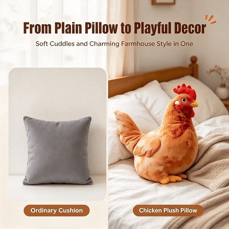 🐔Last day Promotion 🔥-☁️ Realistic Chicken Plush Pillow – Cute Cozy Farmhouse Decor Cushion 🏡