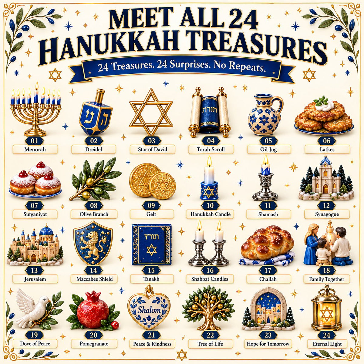 ⏰Last day Promotion 🔥-🕎 24 Treasures of Hanukkah Countdown Calendar for Meaningful Traditions, Symbols & Light ✨