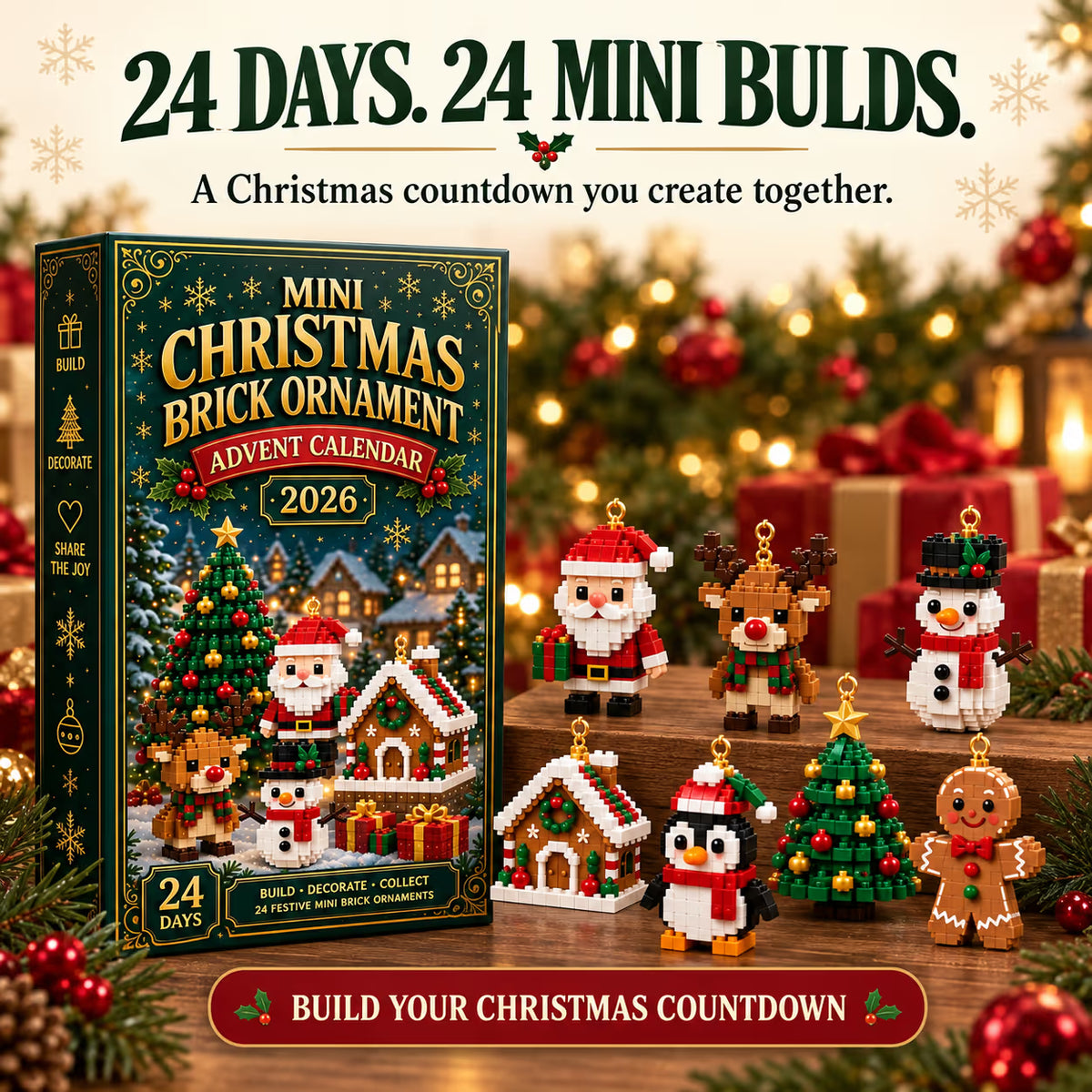 ⏳ Last Day 50% OFF🎁 – 🎄24-Day Christmas Brick Ornament Advent Calendar 🧱