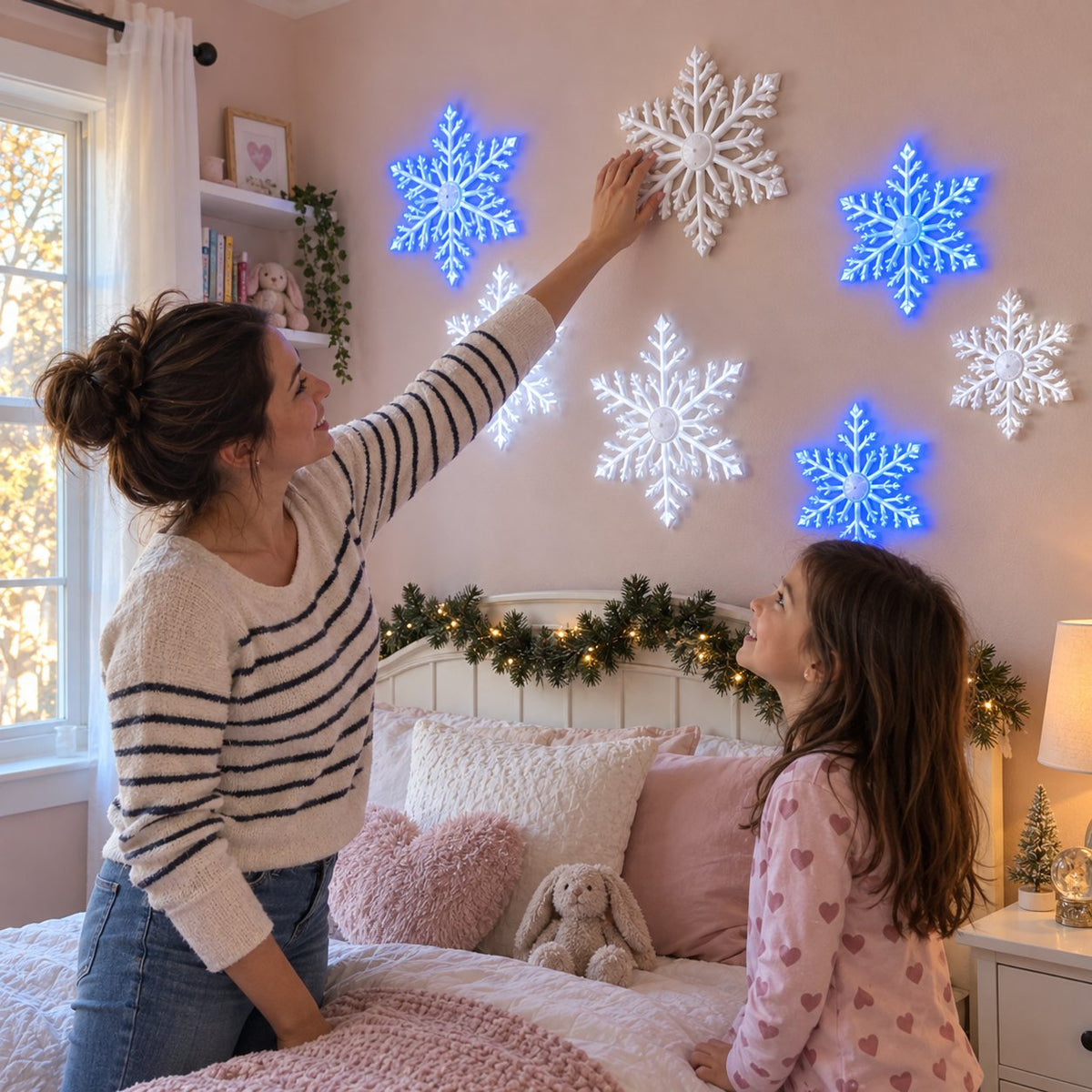 ⏳Last day Promotion 🔥-❄️LED Snowflake Wall Lights with 3D Glow & Remote Control for Magical Christmas Decor ✨