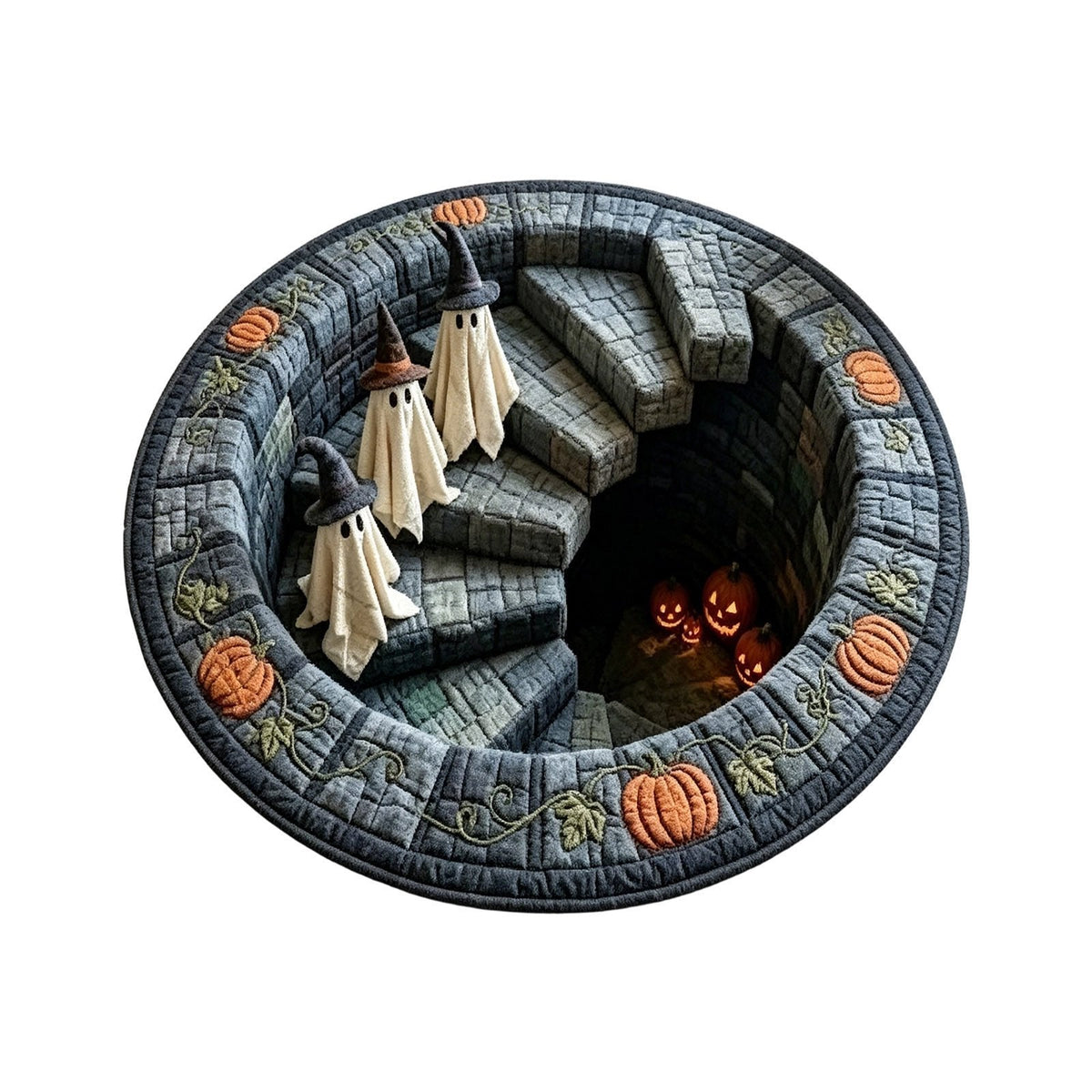 🔥3D Haunted Staircase Round Rug – Spooky Halloween Optical Illusion👻