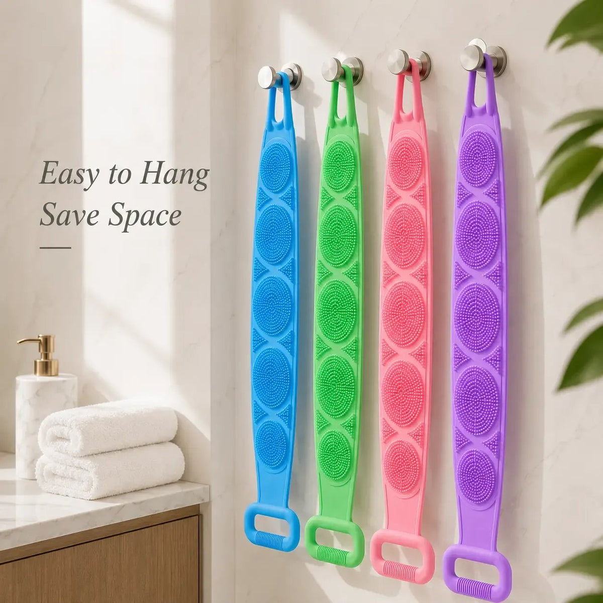 🔥LAST DAY 50% OFF - 🚿🛁 Silicone Shower Back Scrubber Belt – Double-Sided Exfoliating Shower Body Brush with Mesh Sponge for Deep Cleaning