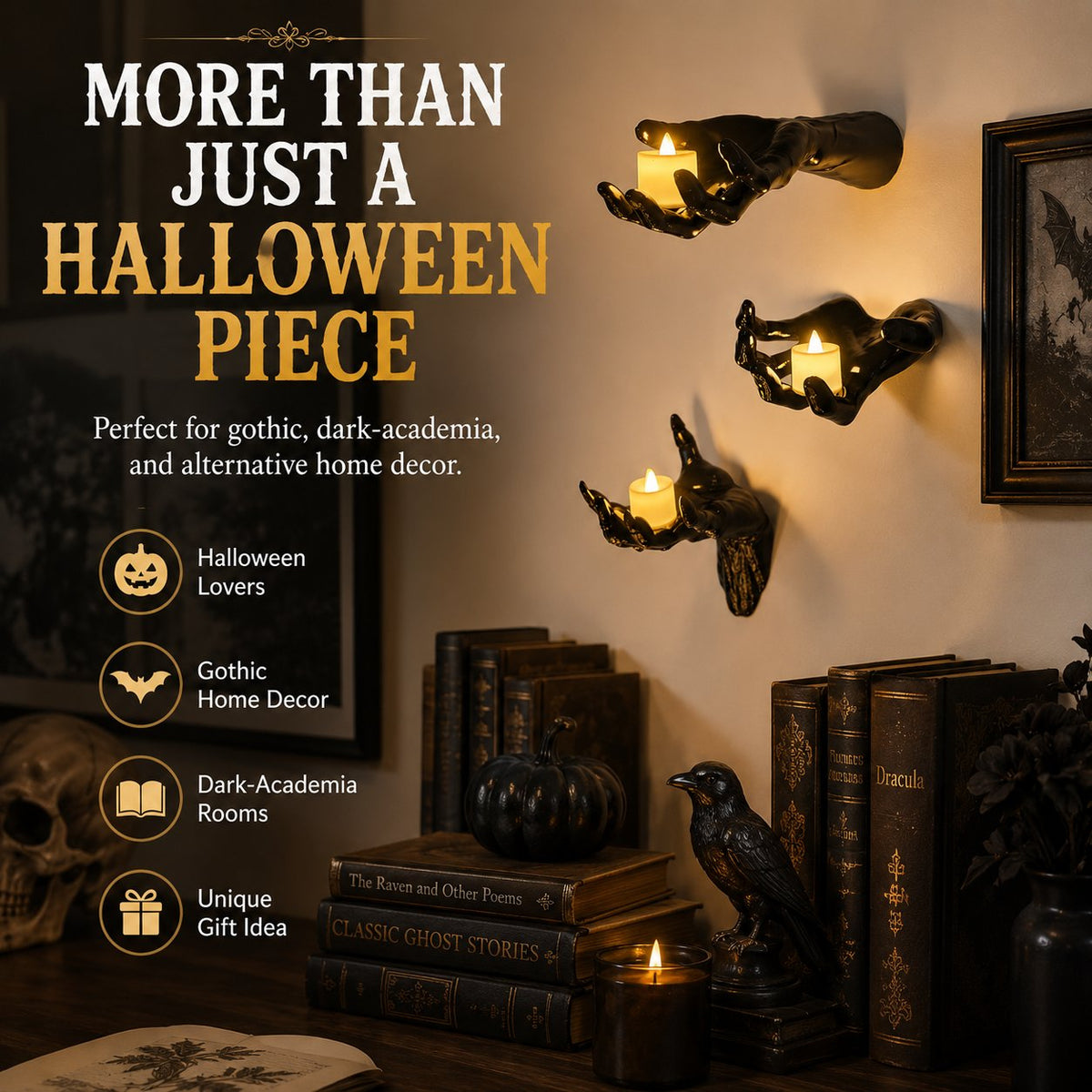 🔥 Last Day 50% OFF✨-🖤 3D Haunted Hand Candle Holders – 3PCS Spooky Halloween Decor 🕯️