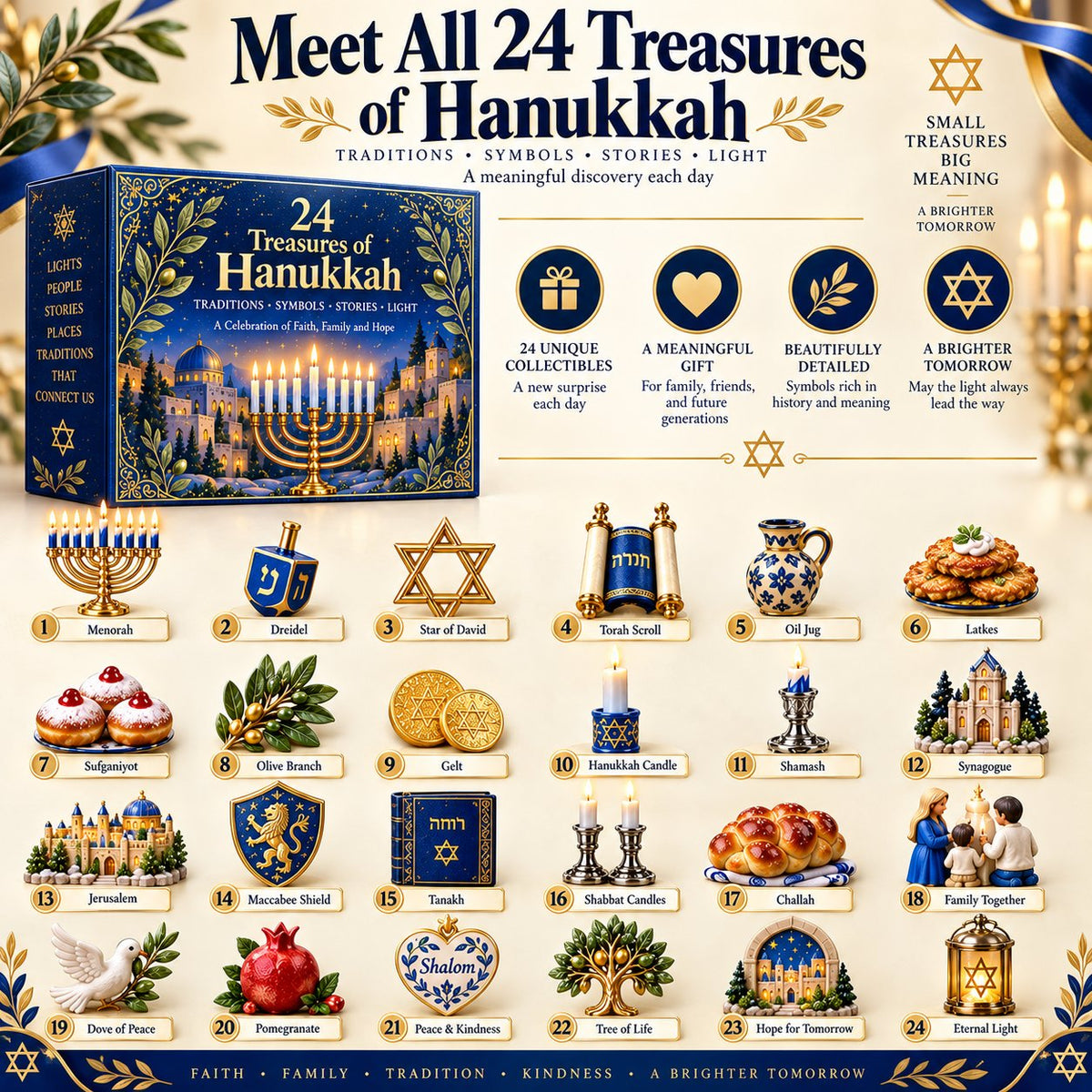 ⏰Last day Promotion 🔥-🕎 24 Treasures of Hanukkah Countdown Calendar for Meaningful Traditions, Symbols & Light ✨