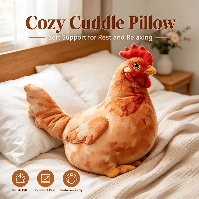 🐔Last day Promotion 🔥-☁️ Realistic Chicken Plush Pillow – Cute Cozy Farmhouse Decor Cushion 🏡