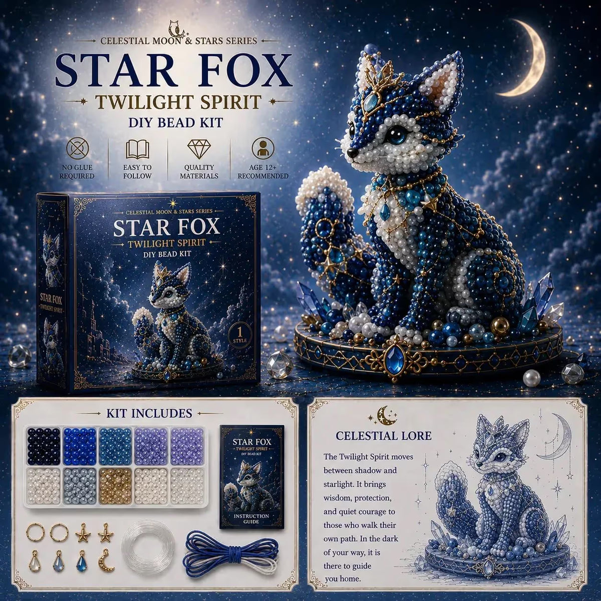 ⏰LAST DAY 50% OFF❤️ -🌙Moon Cat Luna Guardian DIY Bead Kit for Magical Celestial Crafting 🐈‍⬛