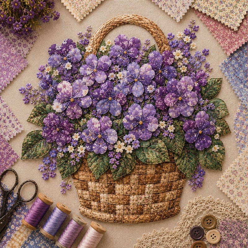 🧵HOT SALE 50% OFF✨ -🌸 Floral Basket Patchwork DIY Kit with 3D Layered Fabric Flowers for Creative Home Decor & Gifts 🎁