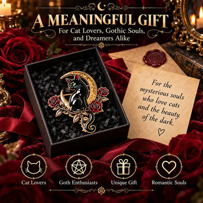 🐈‍⬛ Last Day 50% OFF✨-🌙 Gothic Black Cat Crescent Moon Rose Brooch 🖤