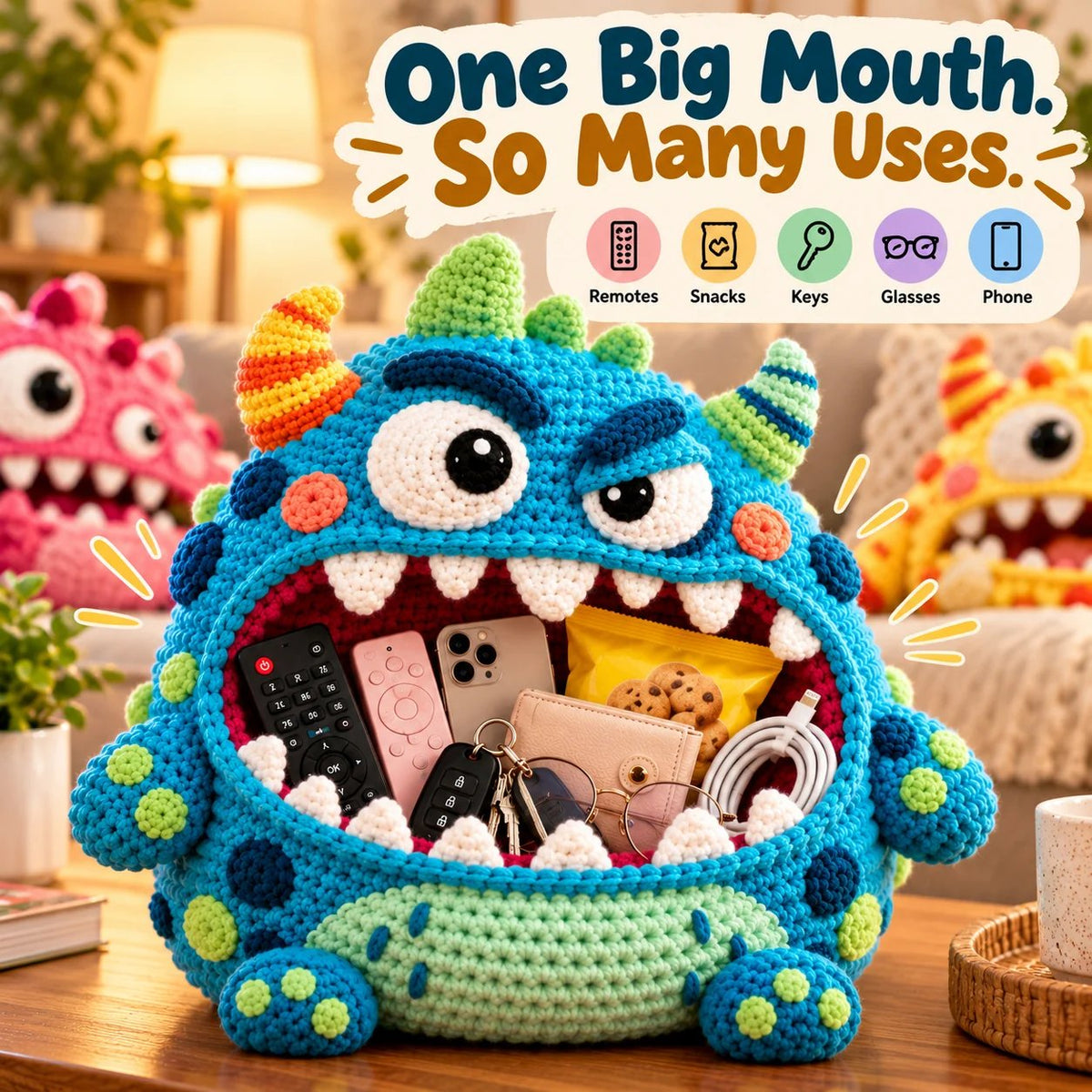 👾 Last Day 50% OFF✨-🧶Cute Hungry Monster Crochet Storage Buddies for Clutter ✨