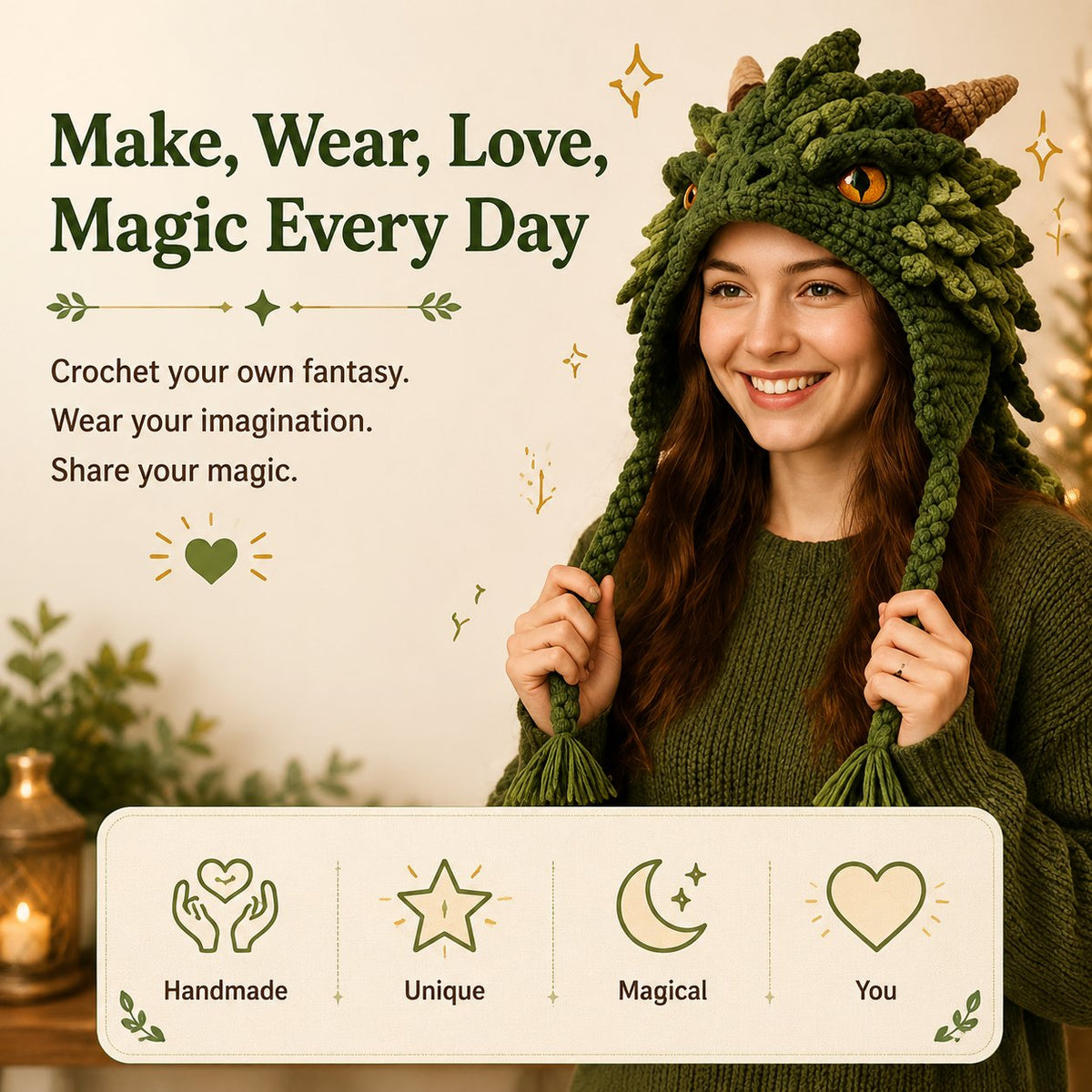 🔥LAST DAY 50% OFF - 🧵Fantasy Hood Hat DIY Crochet Kit – Create Your Own Magical Wearable Character Hat🎁Beginner Friendly