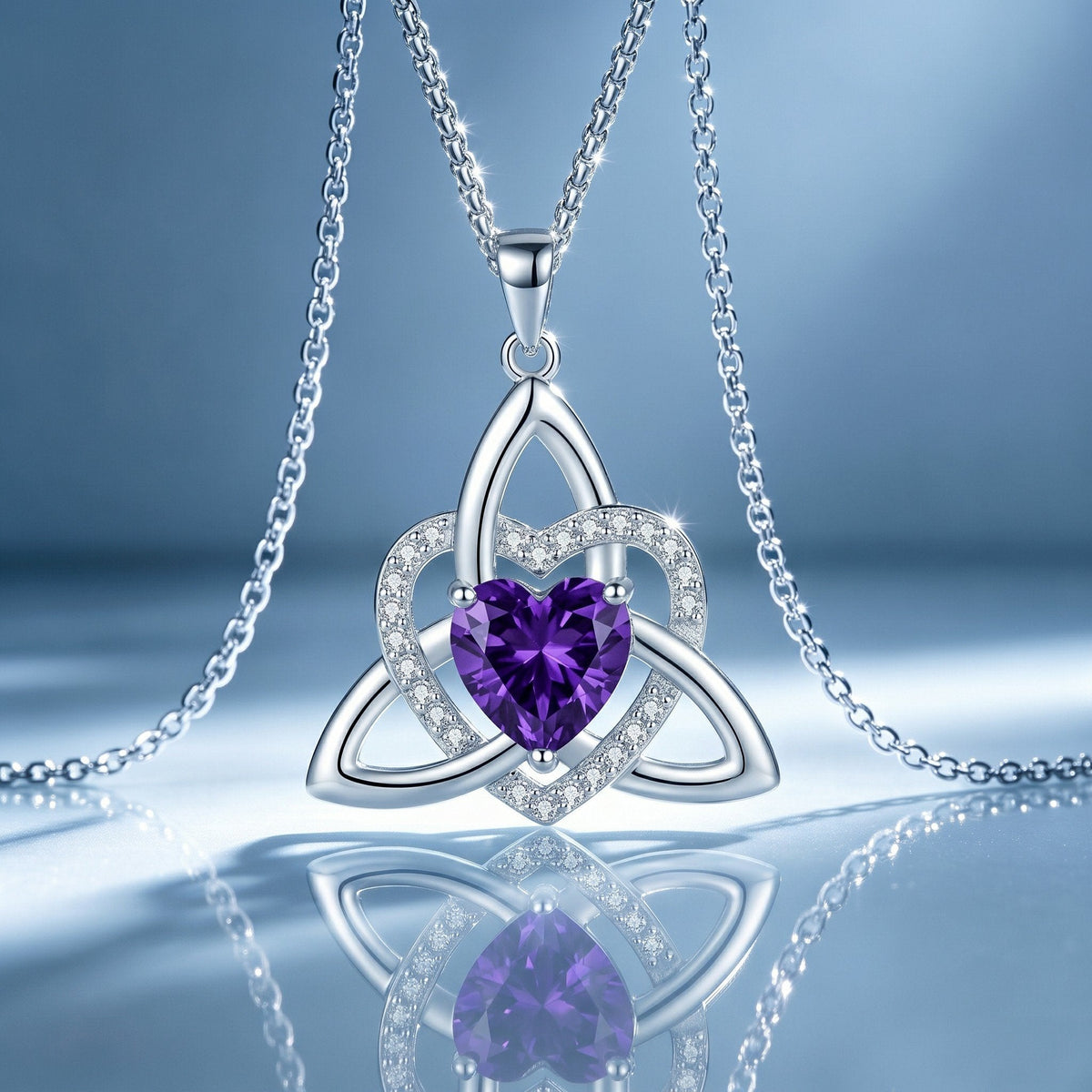 Birthstone Celtic Trinity Knot Heart Necklace✨ Heart Shape Celtic Trinity Knot Birthstone Pendant