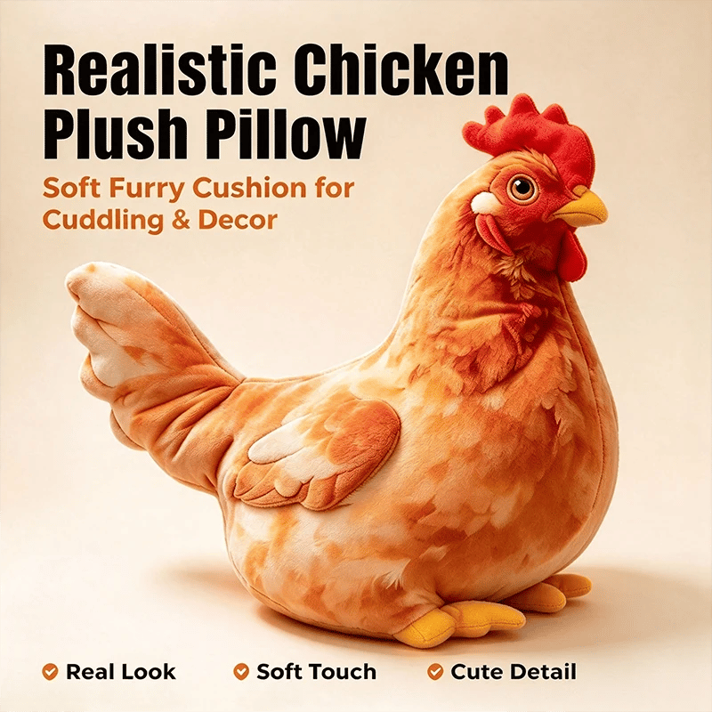 🐔Last day Promotion 🔥-☁️ Realistic Chicken Plush Pillow – Cute Cozy Farmhouse Decor Cushion 🏡