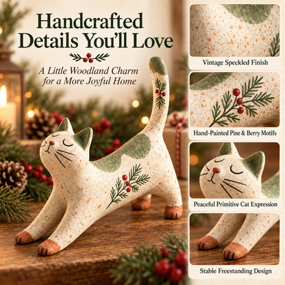 🐾 Holiday Celebration 50% OFF ✨-🐈 Woodland Christmas Cat Figurine for Cozy Holiday Decor 🏡