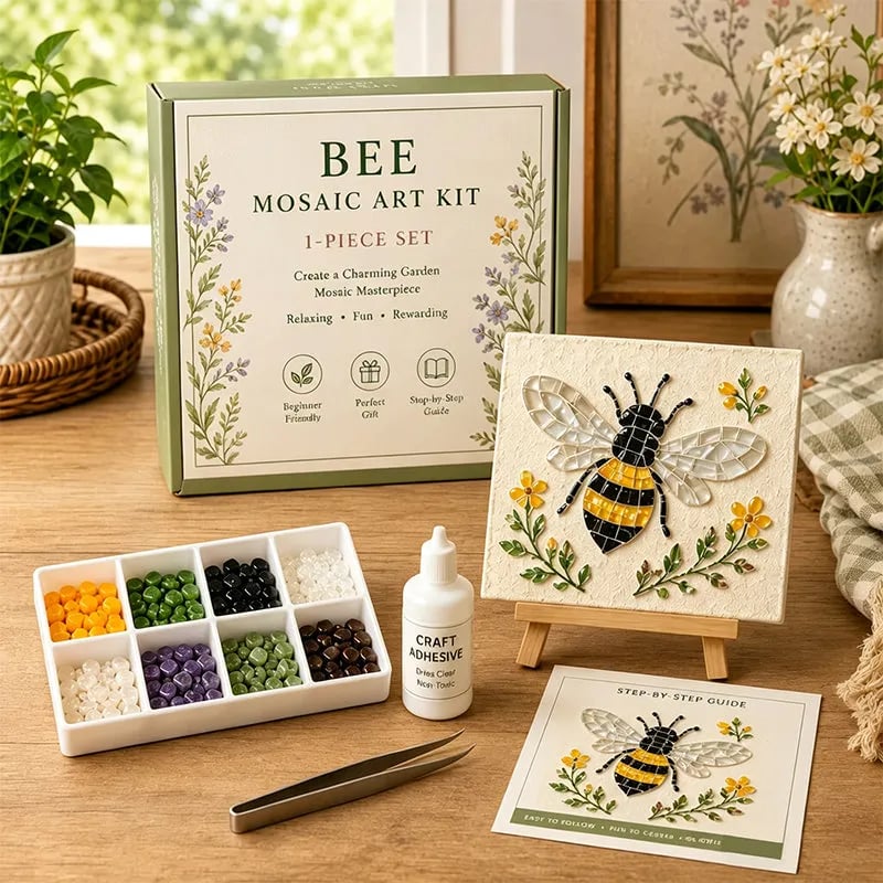 🌿Watering Can Mosaic Art Kit | Beginner-Friendly Floral DIY Craft with Vibrant Mosaic Beads & Sturdy Display Base✨