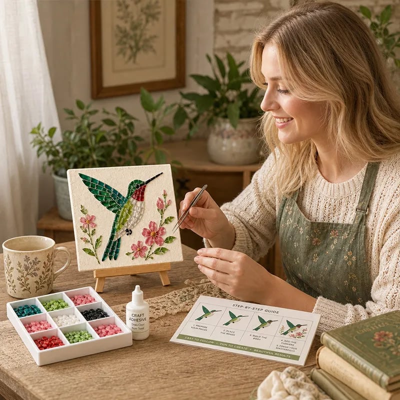 🌿Watering Can Mosaic Art Kit | Beginner-Friendly Floral DIY Craft with Vibrant Mosaic Beads & Sturdy Display Base✨