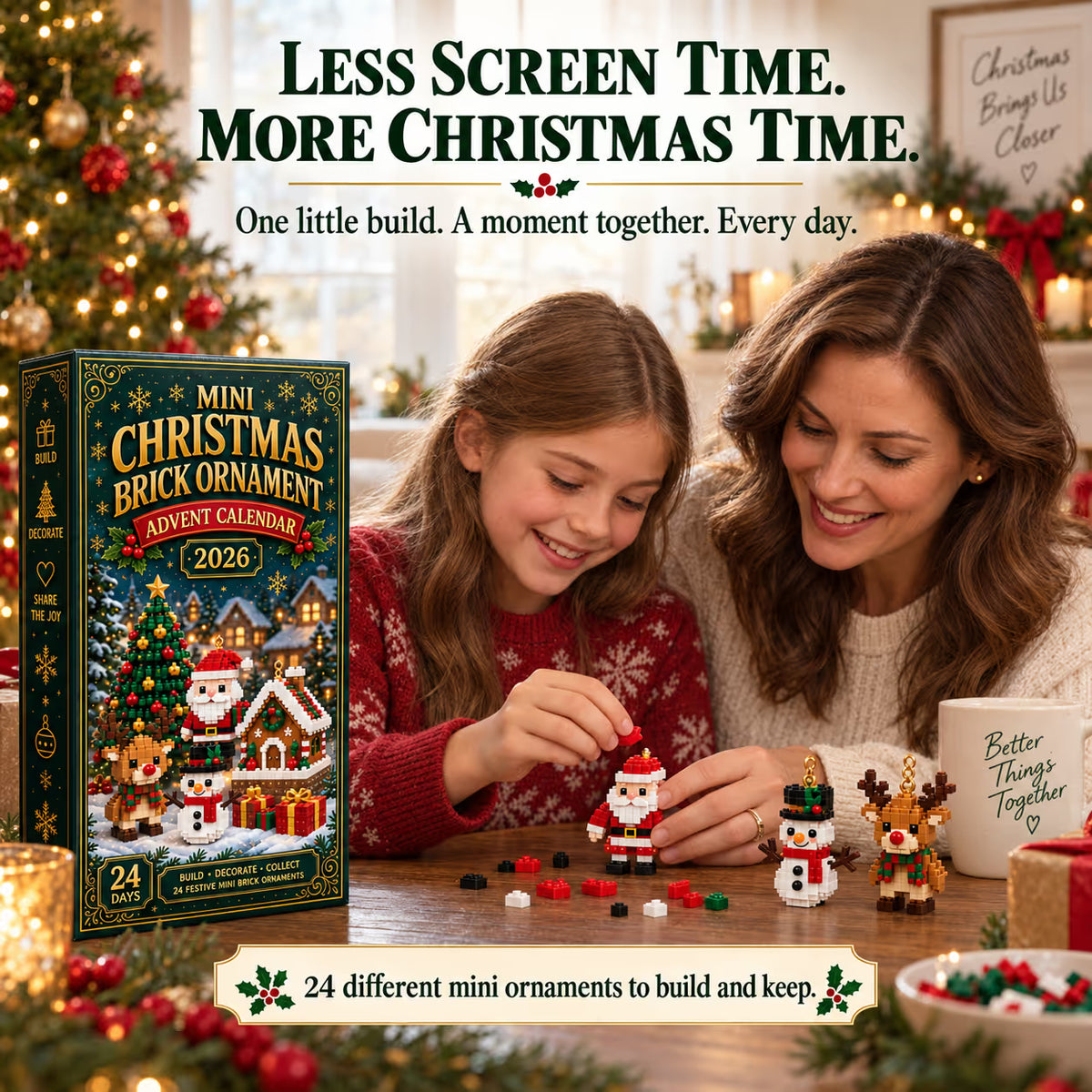 ⏳ Last Day 50% OFF🎁 – 🎄24-Day Christmas Brick Ornament Advent Calendar 🧱