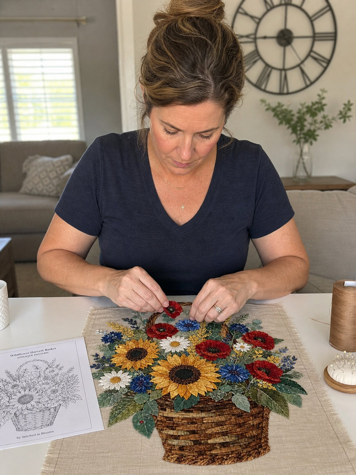 🧵HOT SALE 50% OFF✨ -🌸 Floral Basket Patchwork DIY Kit with 3D Layered Fabric Flowers for Creative Home Decor & Gifts 🎁