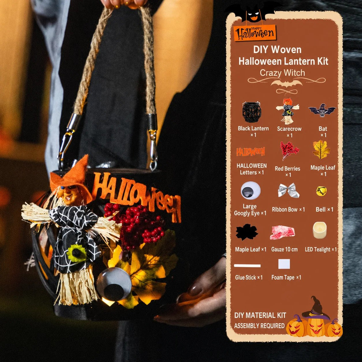⏰Last day Promotion 🔥-🎃 DIY Light-Up Halloween Trick-or-Treat Basket Kit for a Fun & Spooky Night ✨