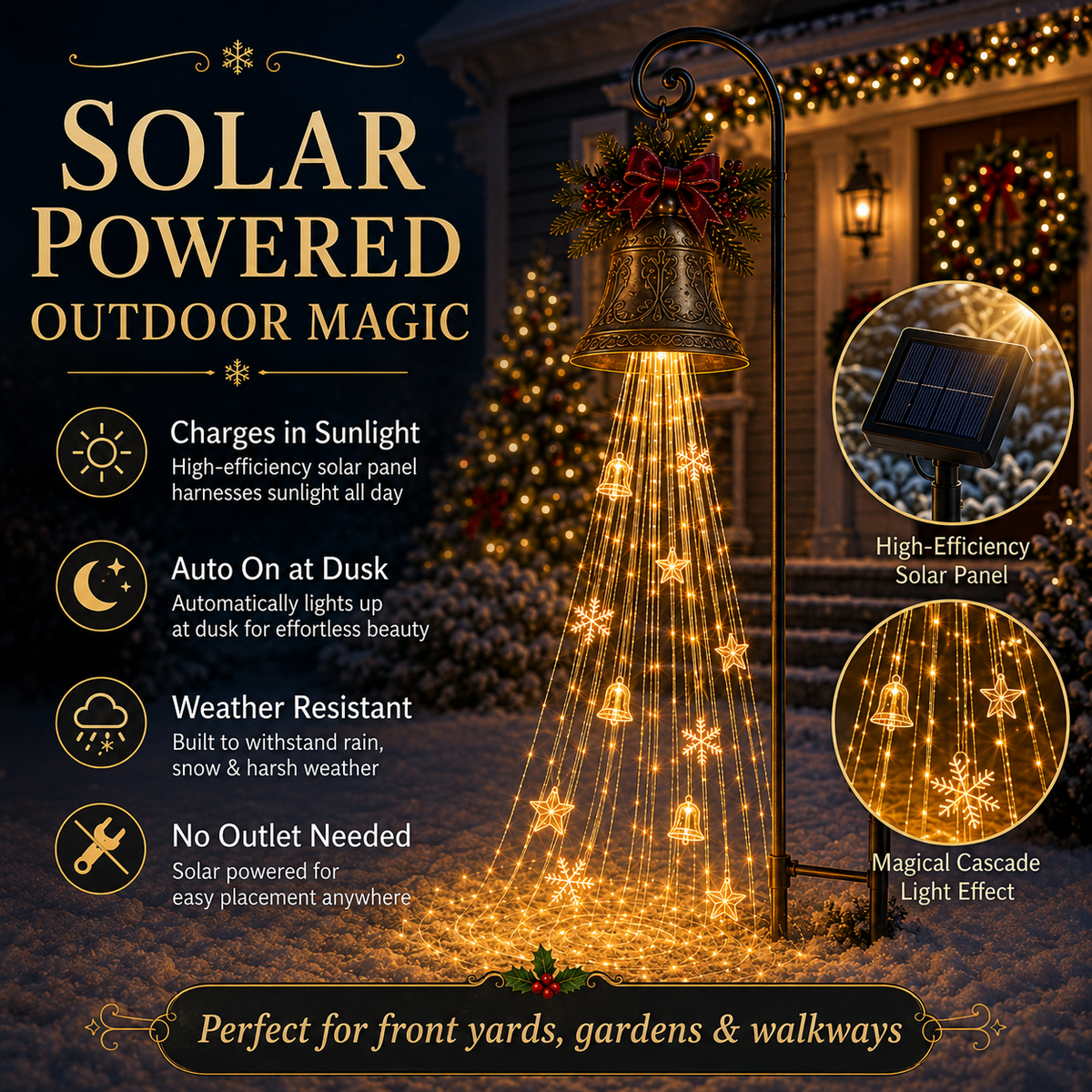 🎄HOT SALE 50% OFF💕 -🔔Christmas Bell Cascade Solar Yard Lights for Magical Outdoor Holiday Decor🎄