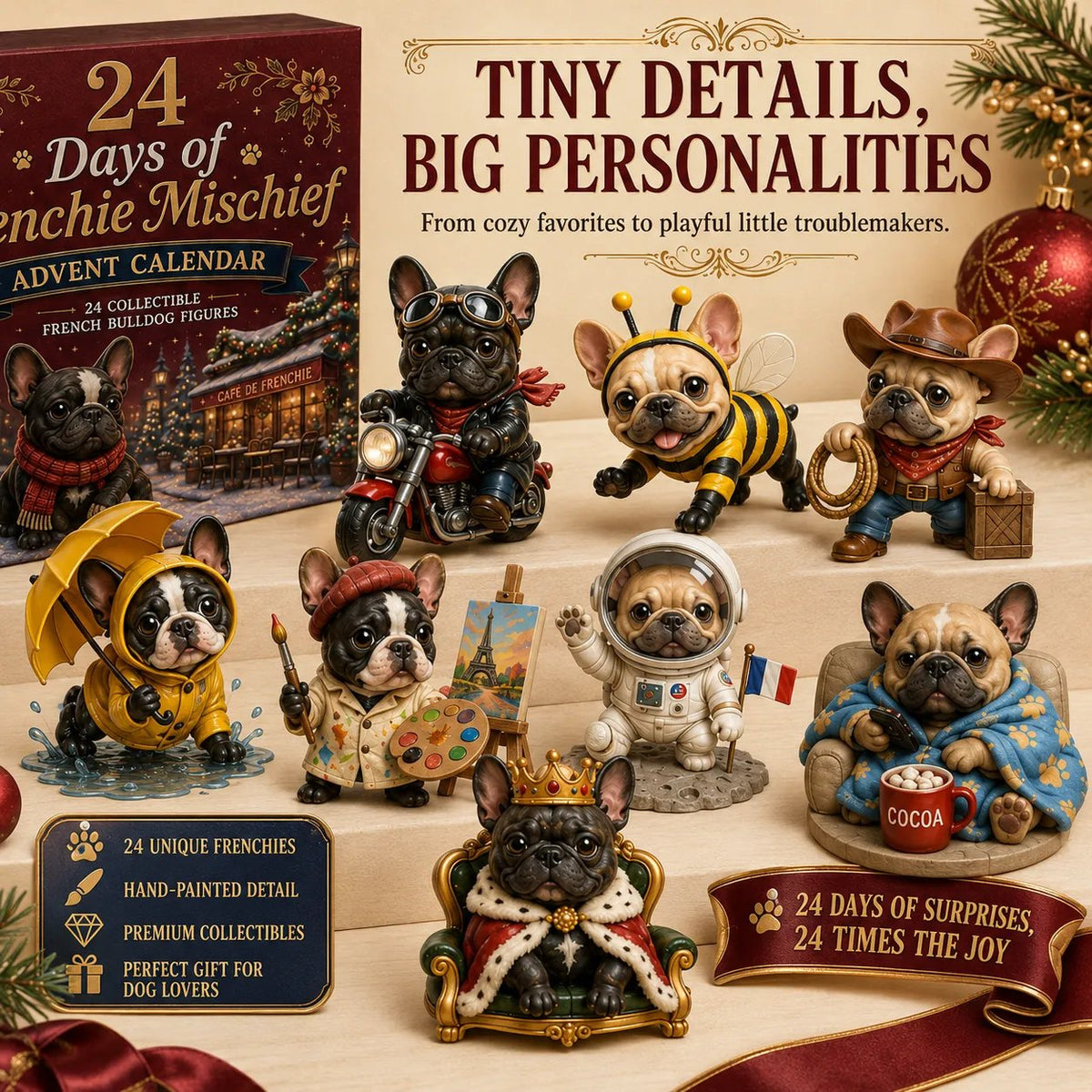 🎁 Last Day 50% OFF✨-🐶24-Day French Bulldog Advent Calendar with 24 Unique Characters & Daily Holiday Surprises 🎄