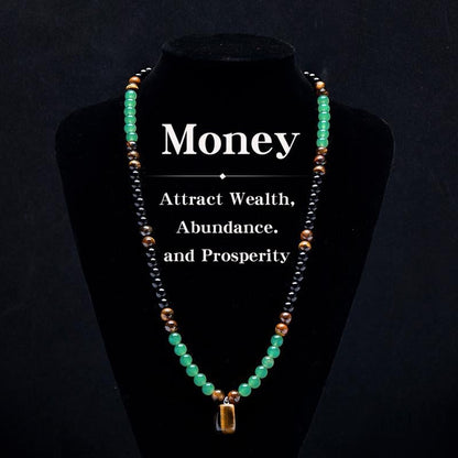 ✨ Crystal Money Attraction Necklace with Green Aventurine & Tiger Eye Pendant 💚