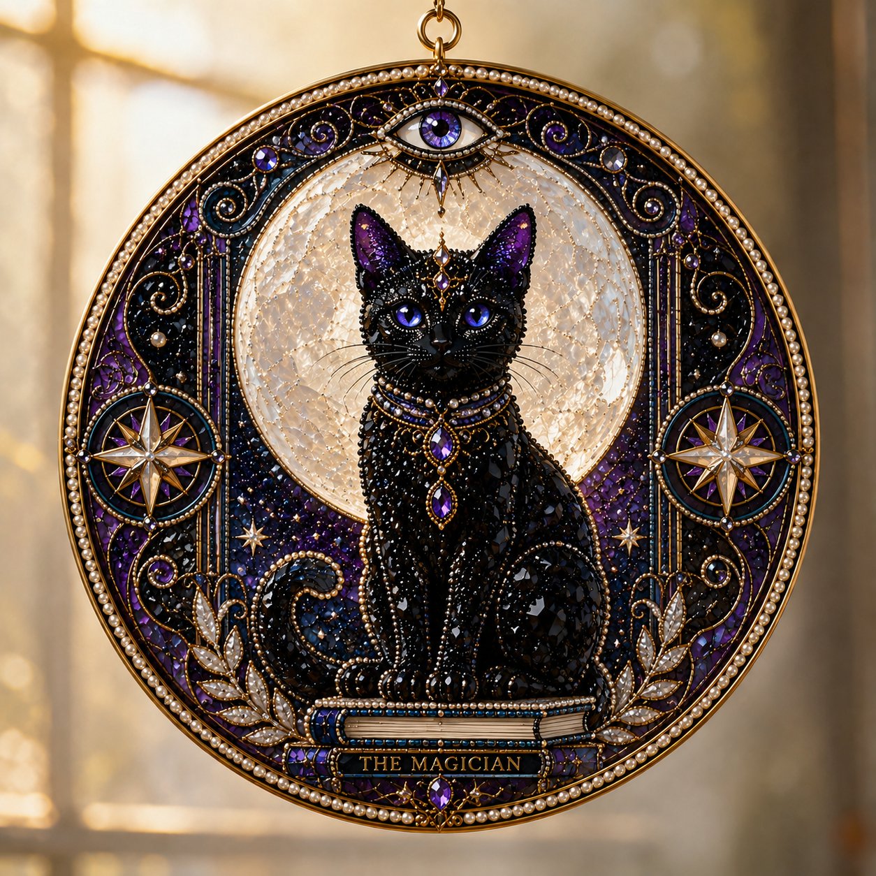 🌙🐈‍⬛ LAST DAY 49% OFF – ✨ Premium 3D Pearl Celestial Black Cat Window Hanging Kit | Luxury Flocked Canvas with Scratch-Resistant Non-Fading Pearl Beads DIY Handmade Moonlight Suncatcher Decor 🔮💎