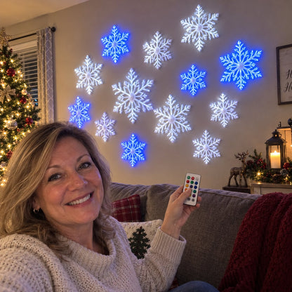 ⏳Last day Promotion 🔥-❄️LED Snowflake Wall Lights with 3D Glow & Remote Control for Magical Christmas Decor ✨