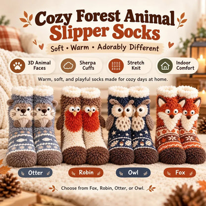 🐾 Holiday Celebration 50% OFF ✨-🦊 Cute 3D Animal Fuzzy Slipper Socks for Warmth ❄️