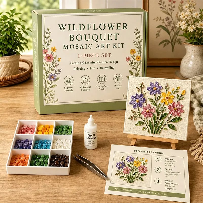 🌿Watering Can Mosaic Art Kit | Beginner-Friendly Floral DIY Craft with Vibrant Mosaic Beads & Sturdy Display Base✨