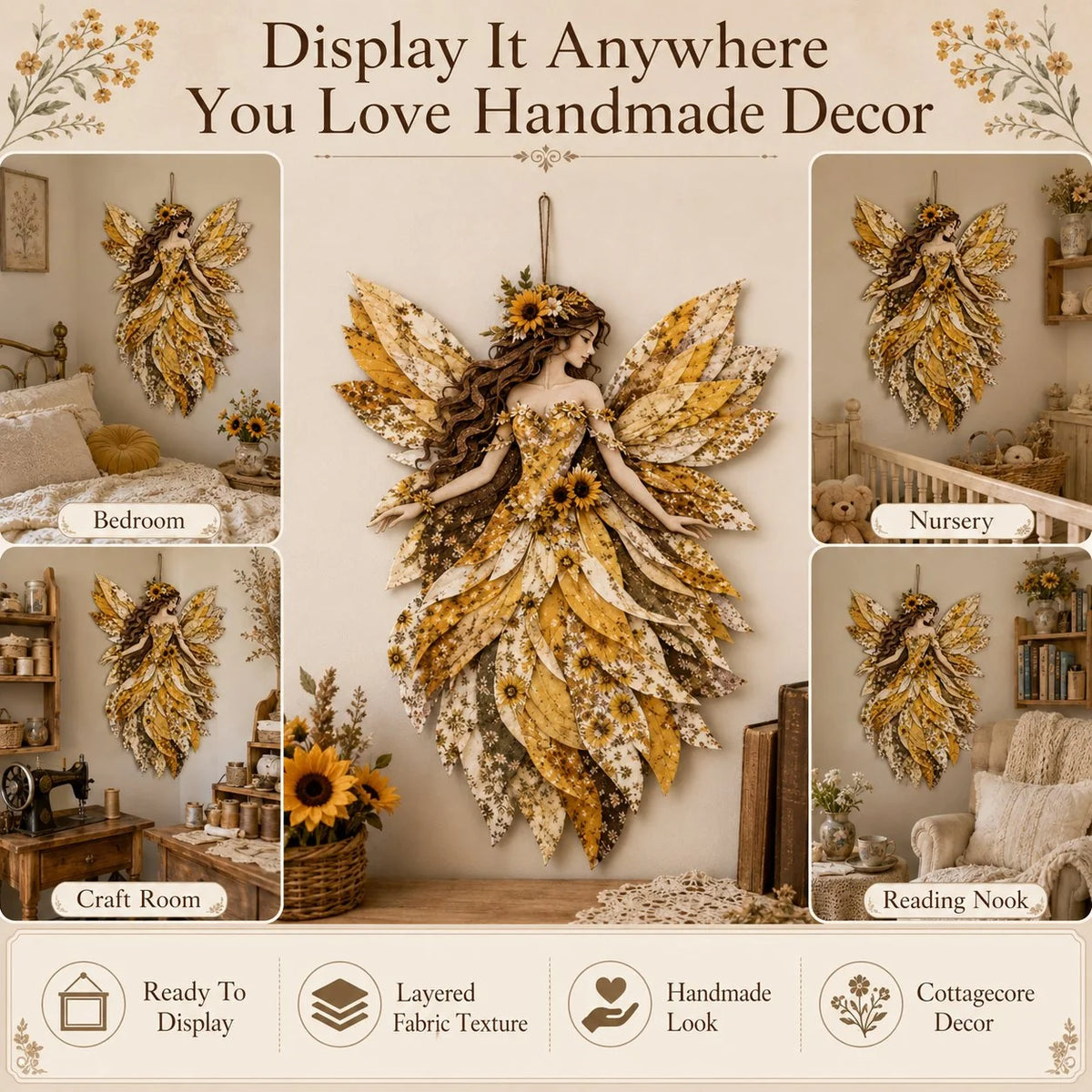 ⏰Last day Promotion 🔥-🧚Premium Fairy Patchwork DIY Kit for Whimsical Layered Fabric Art & Magical Floral Wall Decor 🌸